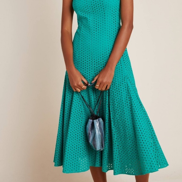 NWT Anthropologie Lelia Eyelet Green Midi Dress - Picture 4 of 9
